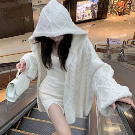 ジップニットゆるオーバーフーディ