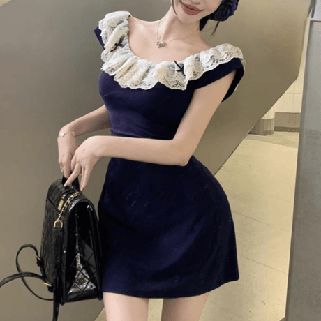 レース×リボンノースリワンピ