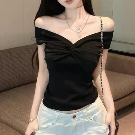 Twist Off Shoulder Knit Top