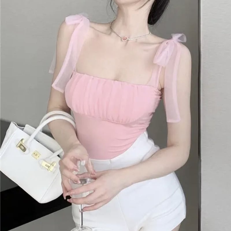 ラブティックボンボンオフショルダー ピンク トップス