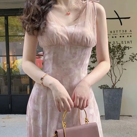 小越しほみ様ご着用♡リボンショルダー sheer ロングワンピ