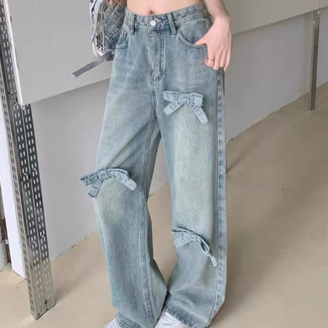Ribbon Detail Wide Denim