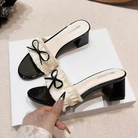 Ribbon Frill Mule Heels