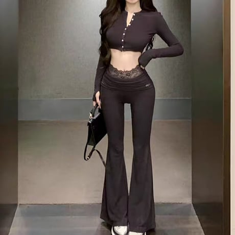 レース付きパンツセットアップ 3色