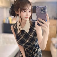 結城里華様♡なみめろ様ご着用♡ブルーチェック襟付きワンピ