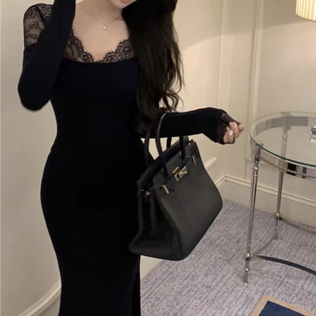 black lace long op
