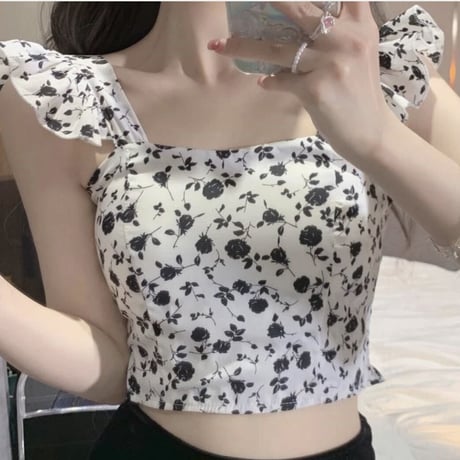 flower frill ボウタイ付きトップス4色