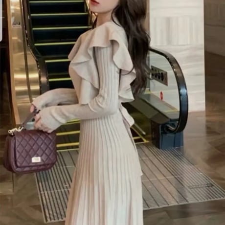 frill natural long onepiece 2色