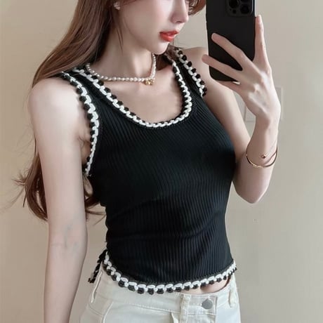 Ribbed Trim Tank Top 2色