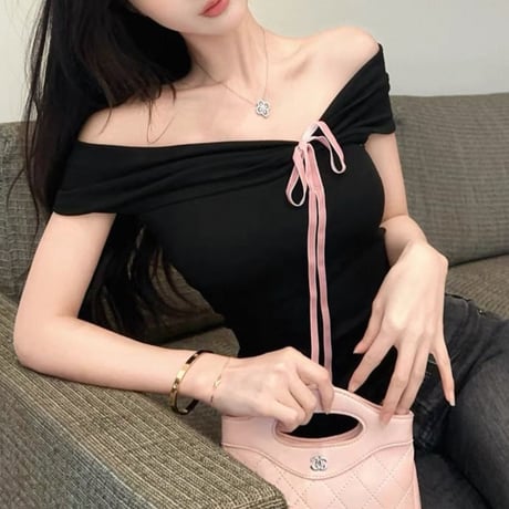 Black Ribbon Off Shoulder Top