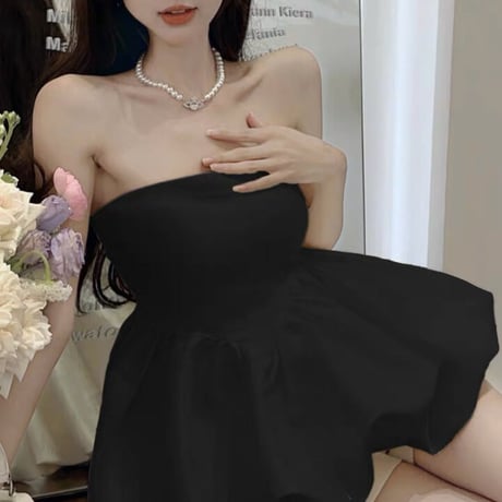 balloon peplum bare tops 2色