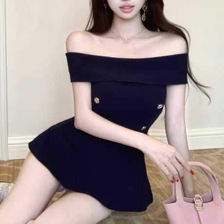 Off shoulder button tops 3色