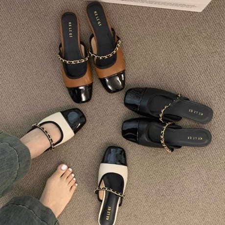 Chain Strap Flat Mule 3色