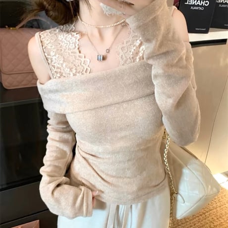 lace オフショニットトップス 2色