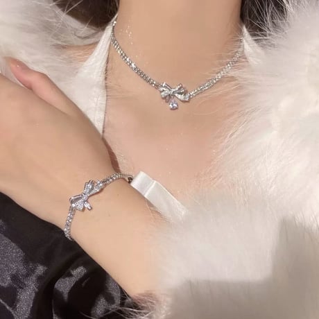 Crystal silver ribbon accessory 3種
