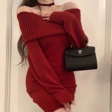 Chic Off-Shoulder Knit Dress 2色