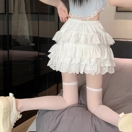 コットンレースフリルスカート