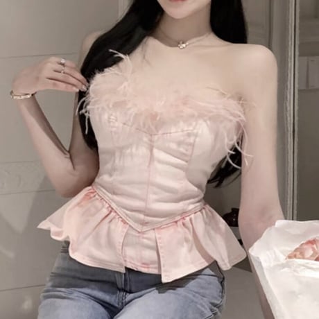 feather pink peplum tops