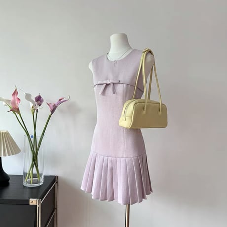 ワントーンリボンプリーツワンピ 2色
