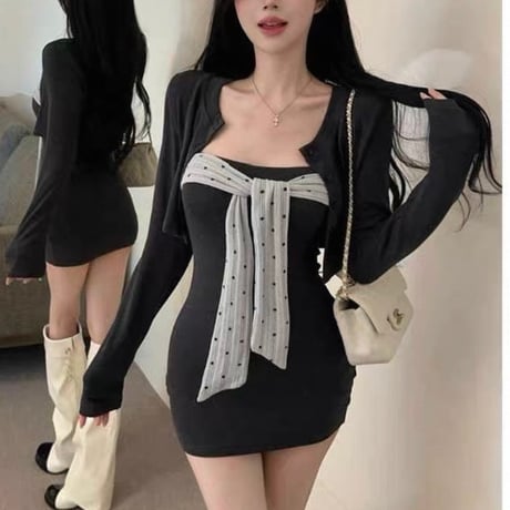 Ribbon Bustier Mini Dress Set