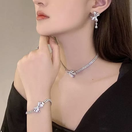 Crystal silver ribbon accessory 3種