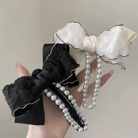 リボンパール ヘアクリップ3色