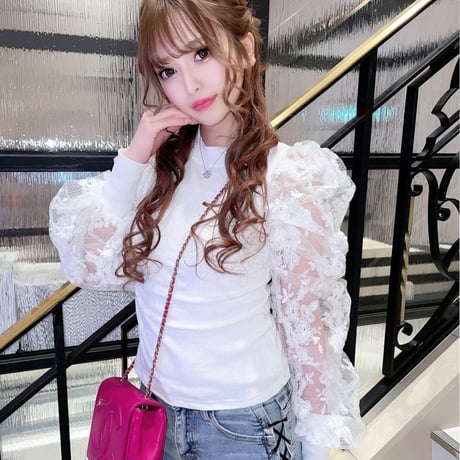 ゆりな様ご着用flower 切り替え トップス 2色