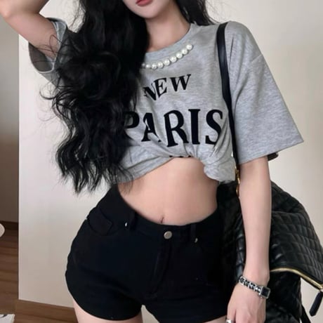 パール付きPARISトップス 3色