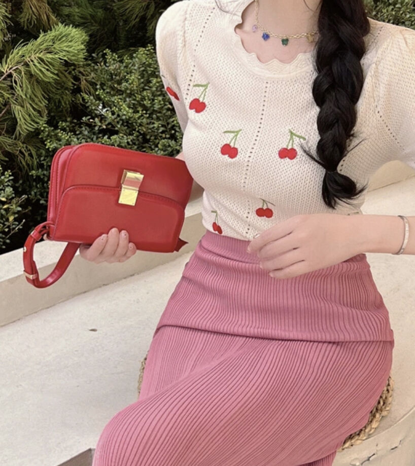 いちご＆さくらんぼ柄スカート　ピンク 美品】PINK HOUSE ピンクハウス セットアップ スカート