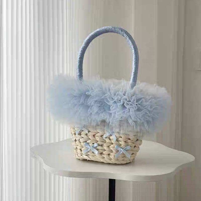 フリル付きストローバケツバッグ ☆半額50%OFF☆【WINTER SALE】クーコ COOCO フェイクレザー2段