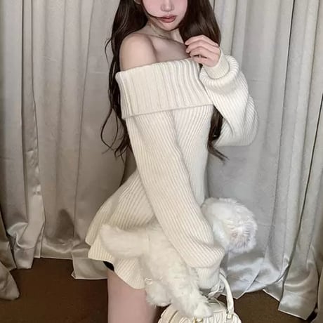 オフショペプラムニットトップス