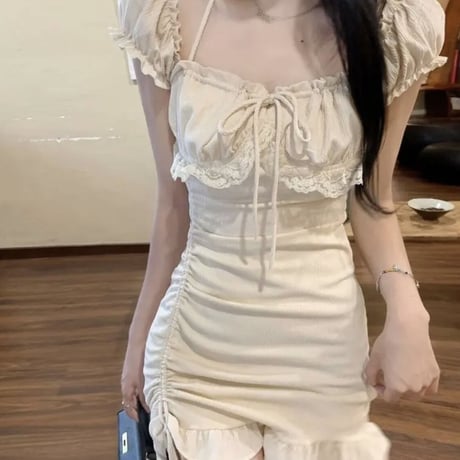 フリルギャザーGirly半袖ワンピ