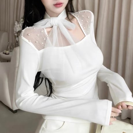 Sheer Ribbon Tie Blouse 4色
