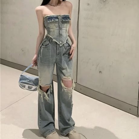デニムダメージデザインセットアップ