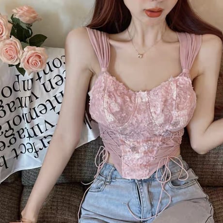 pink lace up mini tops