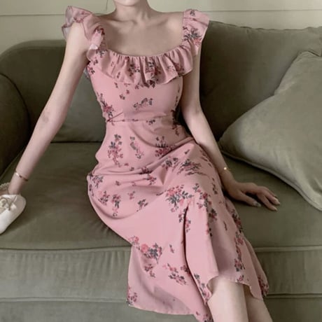 square neck frill flower op