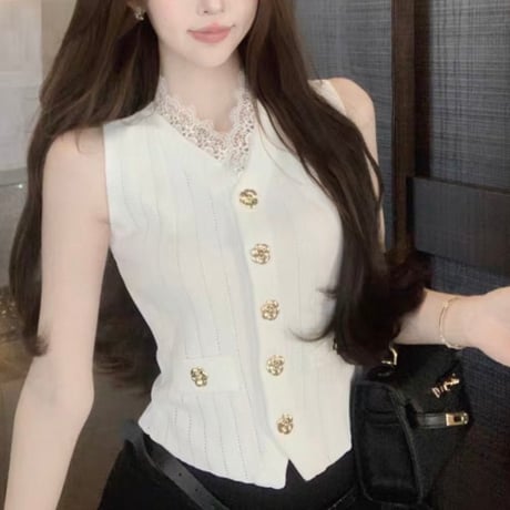 Gold Button Mode Tops 2色