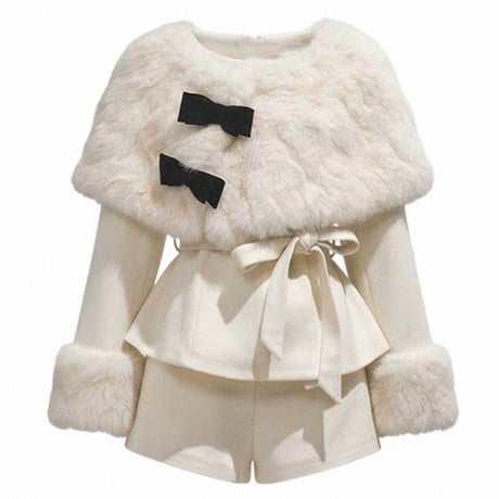 Fur Trim Peplum Set Up