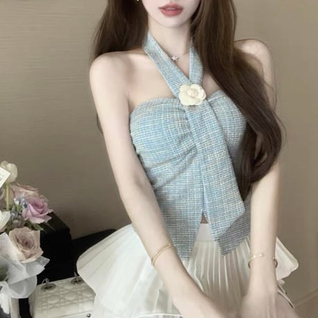 Camellia Tweed Halter Top 2色