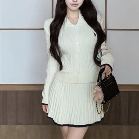 Collar Rib Knit Set 2色
