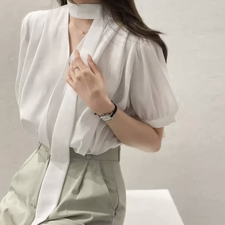 neck point simple tops4色