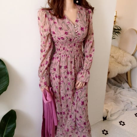 ヴァニラ様ご着用*.flower print chiffon onepiece