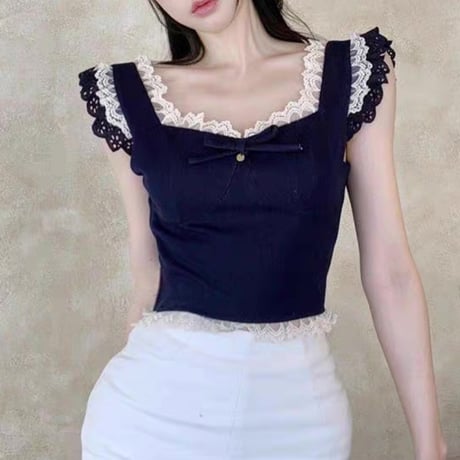 ゆなちゃん様ご着用♡ネイビーレーストップス