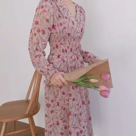 ヴァニラ様ご着用*.flower print chiffon onepiece