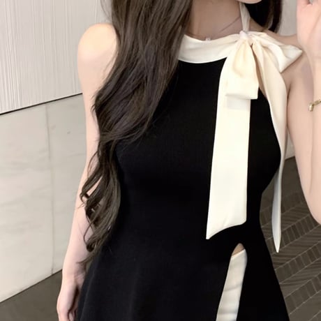ribbon slit tops 2色