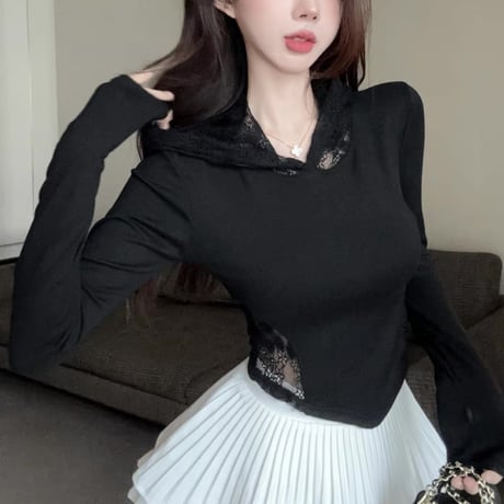 back lace hoodie tops