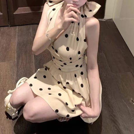ネックリボンドットワンピ
