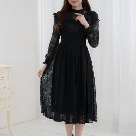 小越しほみ様♡愛咲マリン様ご着用♡total black lace gather dress