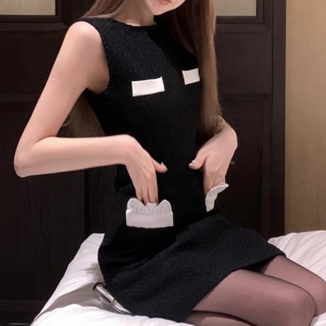 バイカラーノースリーブワンピ