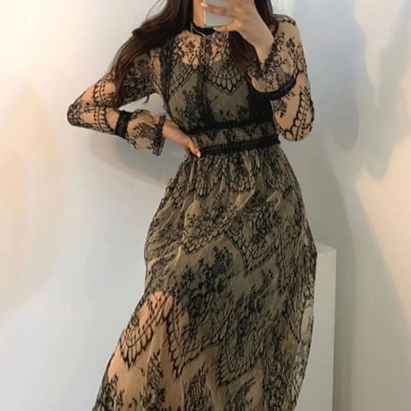 mao様ご着用*.シックレースロングワンピ